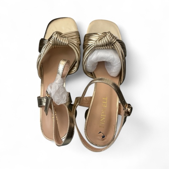 Women's Heeled Sandals Chunky Heel Strappy Metallic Braided Knotted Square - Picture 4 of 5